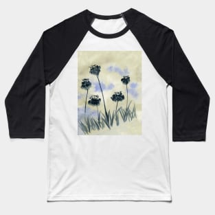 Black Flowers Watercolor Painting Baseball T-Shirt